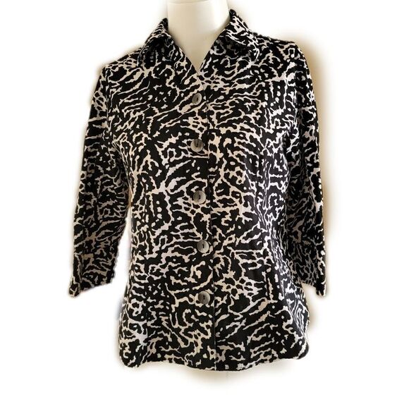 Westbound petites 10P black white button up collared long sleeve 100% cotton cor - Picture 1 of 3